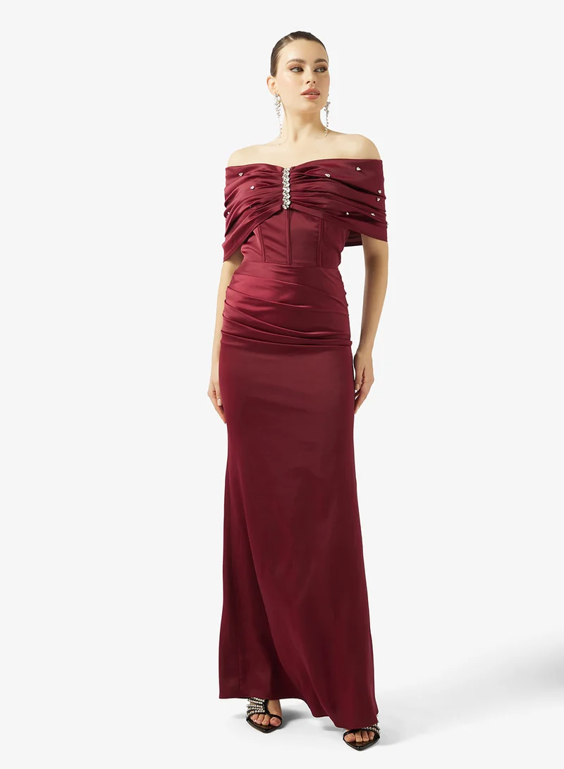 Akadia Fashion EMBELLISHED SHOULDER SATIN DRESS